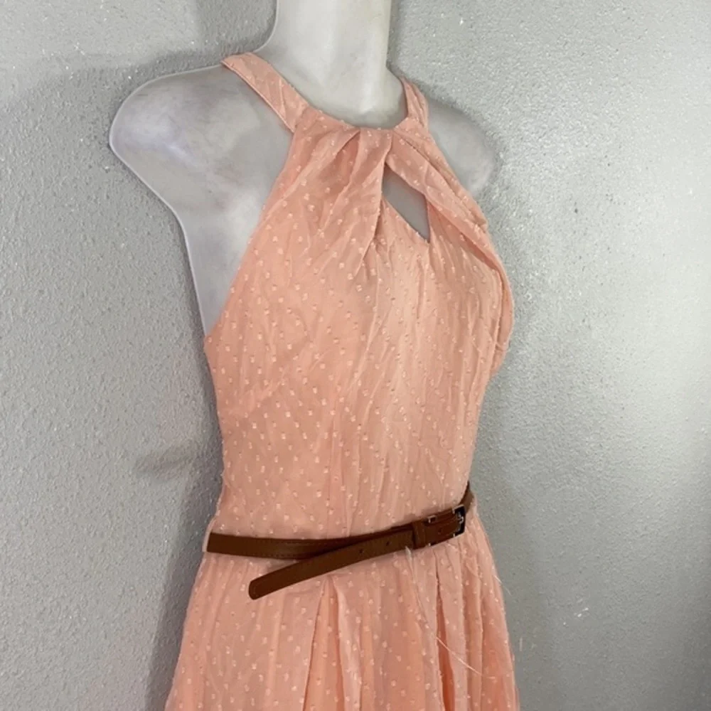 NWT Lindy Bop Cheronda Peach Chiffon Textured Sleeveless Fit Flare Dress 8 WW4